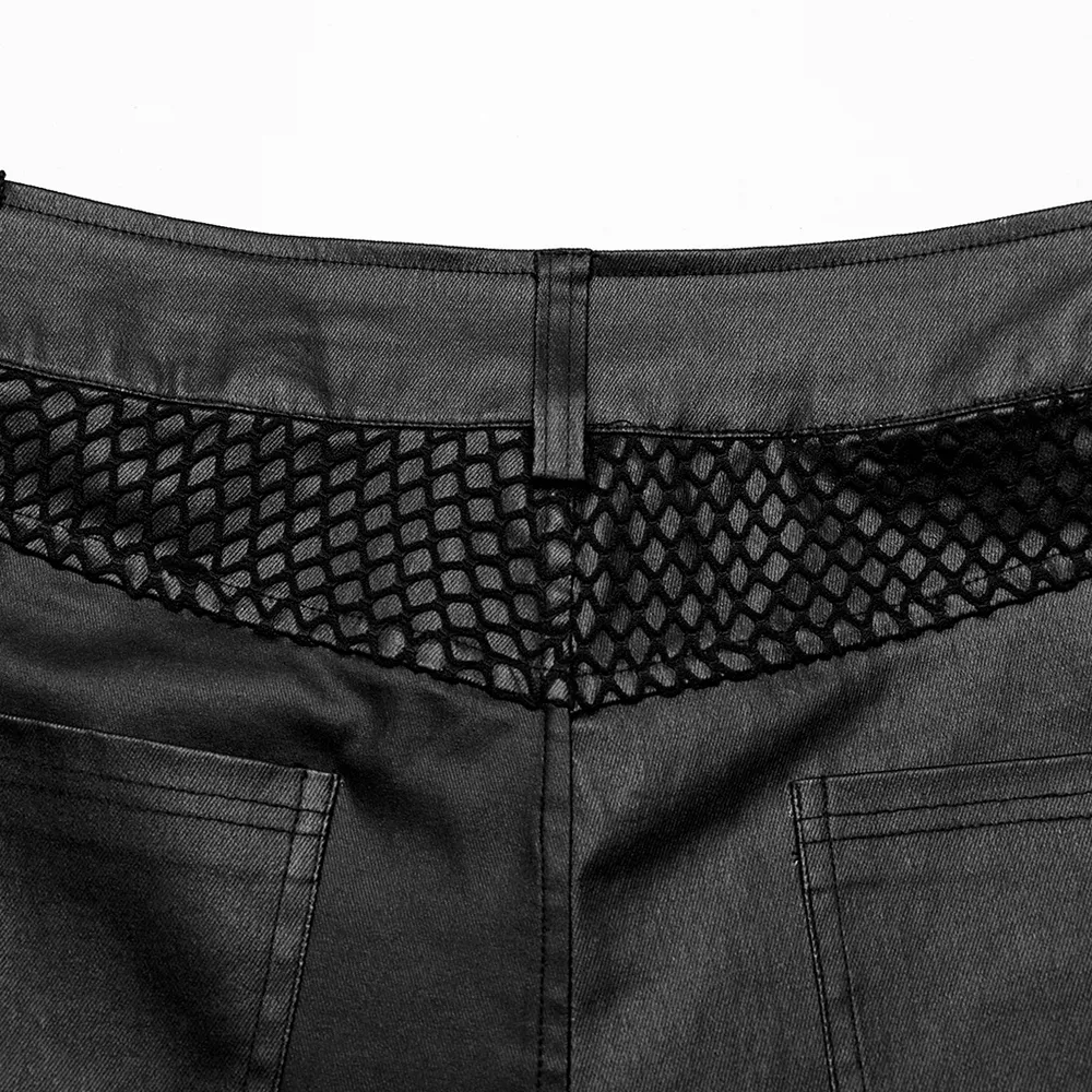 Punk Studded Mesh-Insert Leather Pants for Men