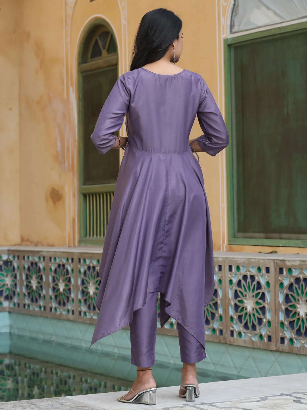 Purple Hankerchief Kurta With Pants