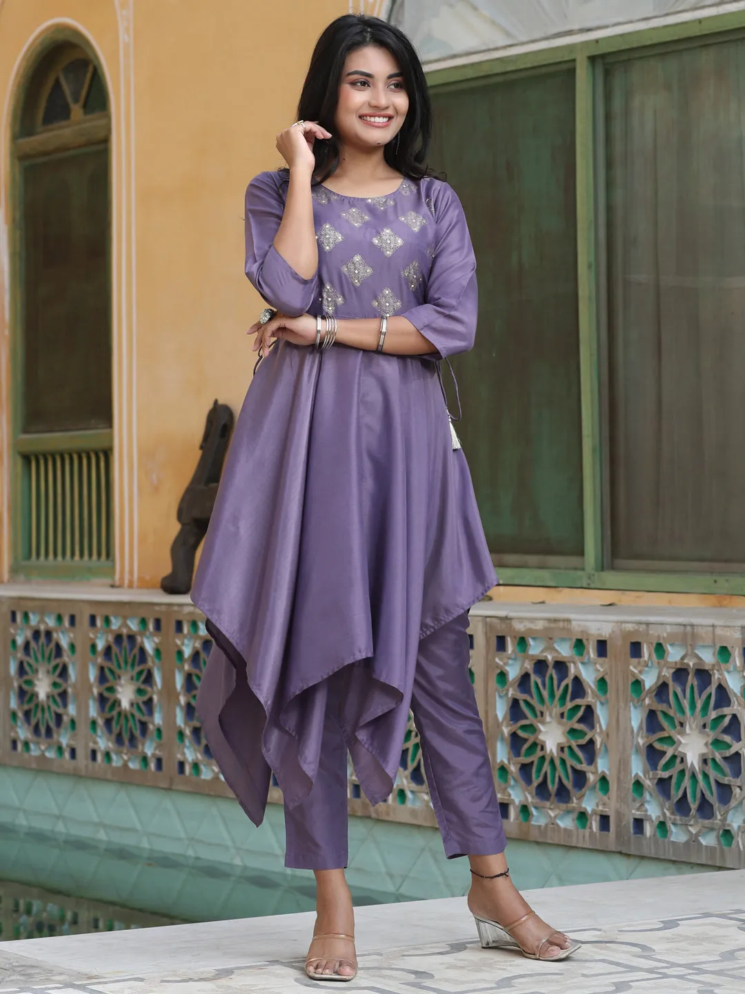 Purple Hankerchief Kurta With Pants