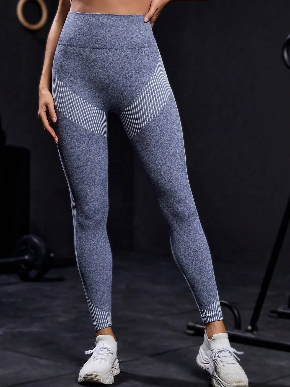 "Women's Leggings - Striped High Waist Active Pants"