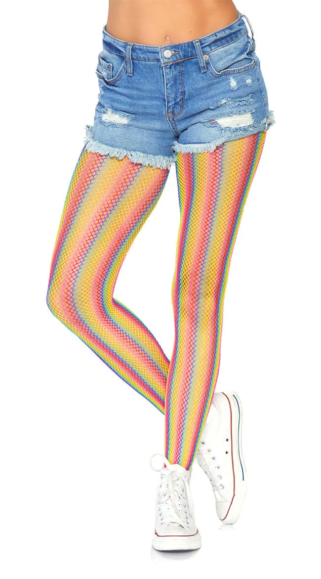 Rainbow Striped Fishnet Tights