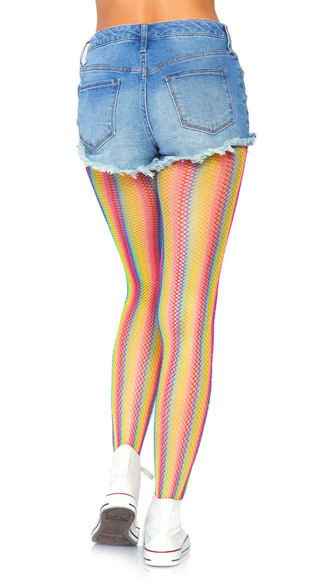 Rainbow Striped Fishnet Tights