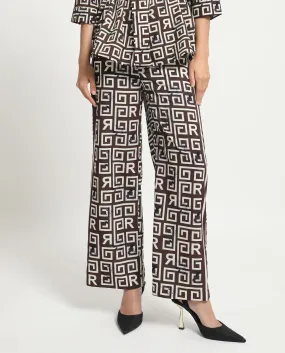 Rareism Women Wood Brown Polyester Fabric Drawstring Closure Regular Fit Geometric Print Ankle Length Trousers