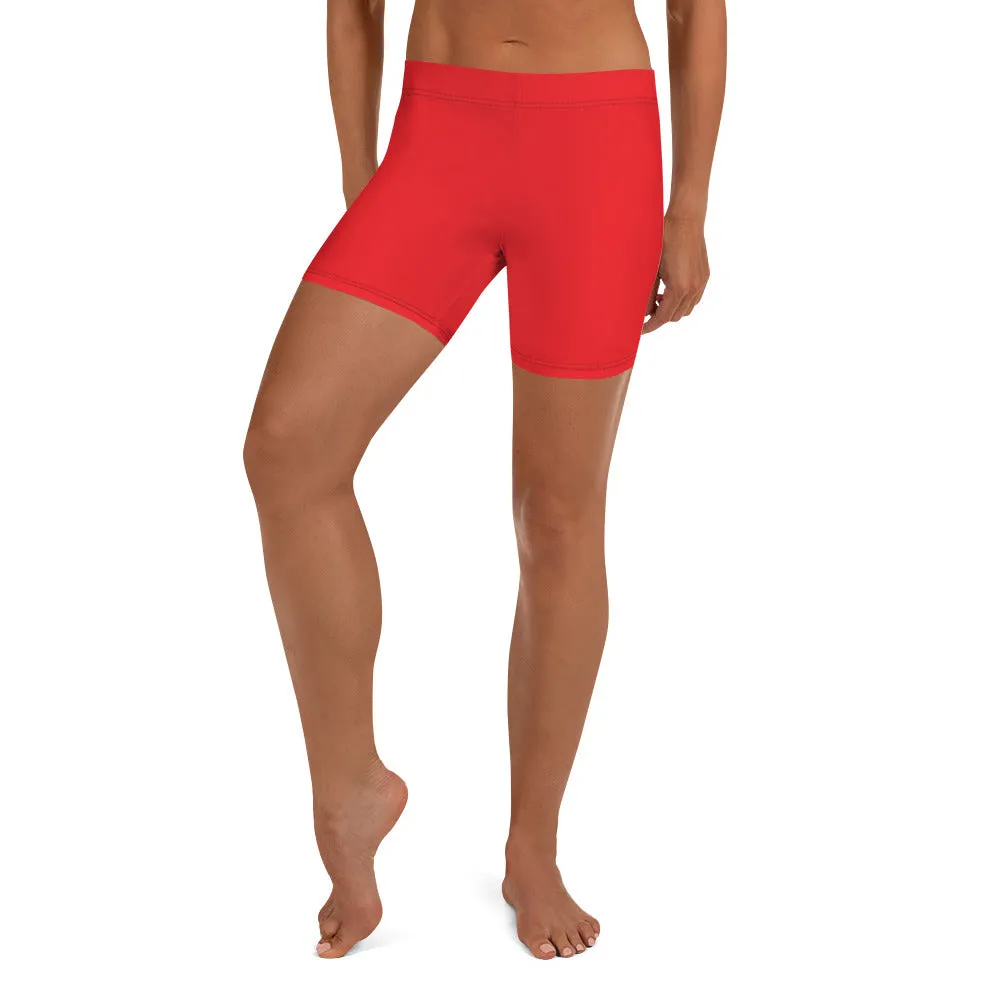 Red Yoga Shorts For Women, Solid Color Bright Red Gym Short Tights-Made in USA/MX/EU