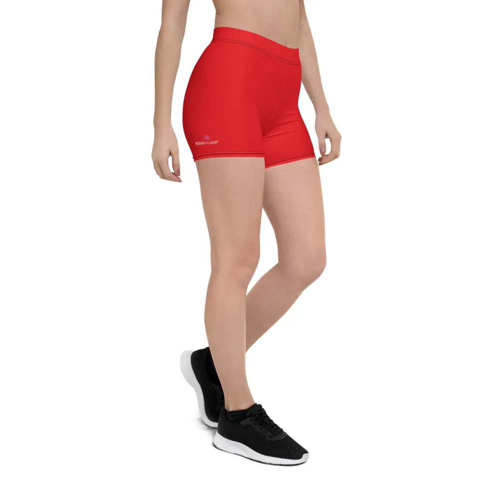 Red Yoga Shorts For Women, Solid Color Bright Red Gym Short Tights-Made in USA/MX/EU