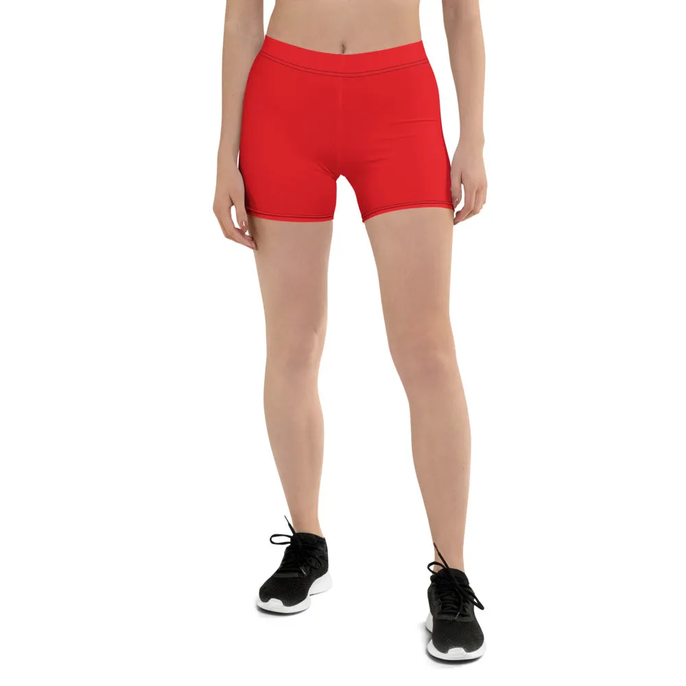 Red Yoga Shorts For Women, Solid Color Bright Red Gym Short Tights-Made in USA/MX/EU