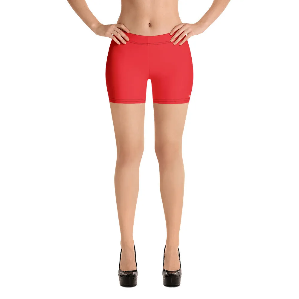 Red Yoga Shorts For Women, Solid Color Bright Red Gym Short Tights-Made in USA/MX/EU