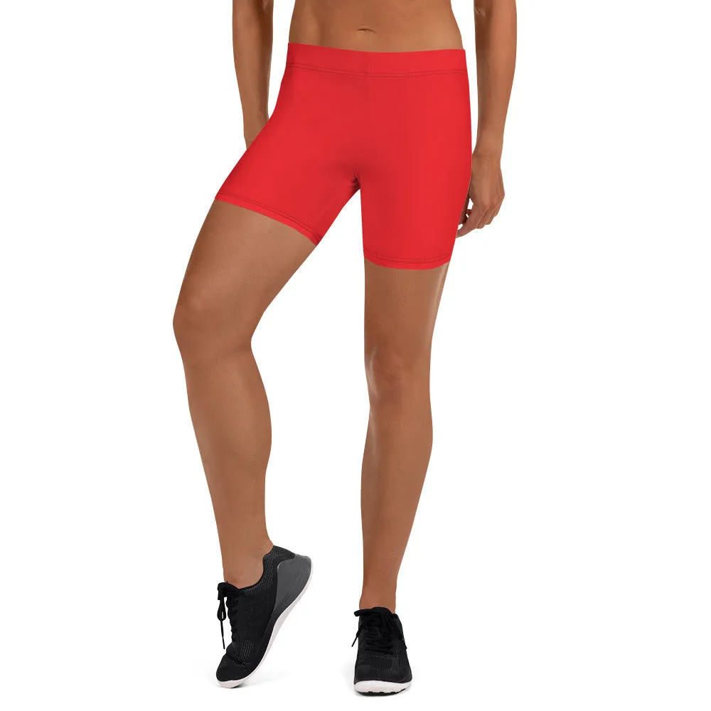 Red Yoga Shorts For Women, Solid Color Bright Red Gym Short Tights-Made in USA/MX/EU