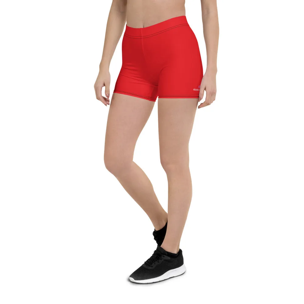 Red Yoga Shorts For Women, Solid Color Bright Red Gym Short Tights-Made in USA/MX/EU