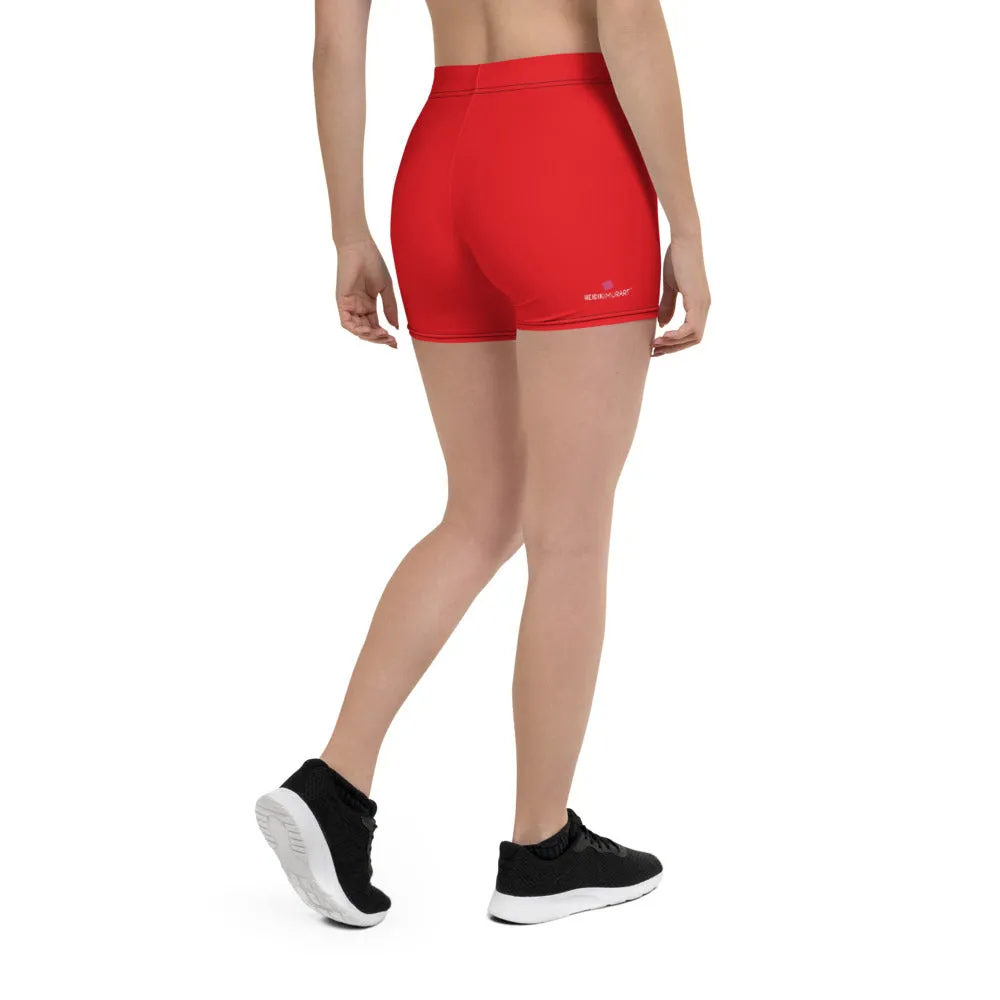 Red Yoga Shorts For Women, Solid Color Bright Red Gym Short Tights-Made in USA/MX/EU