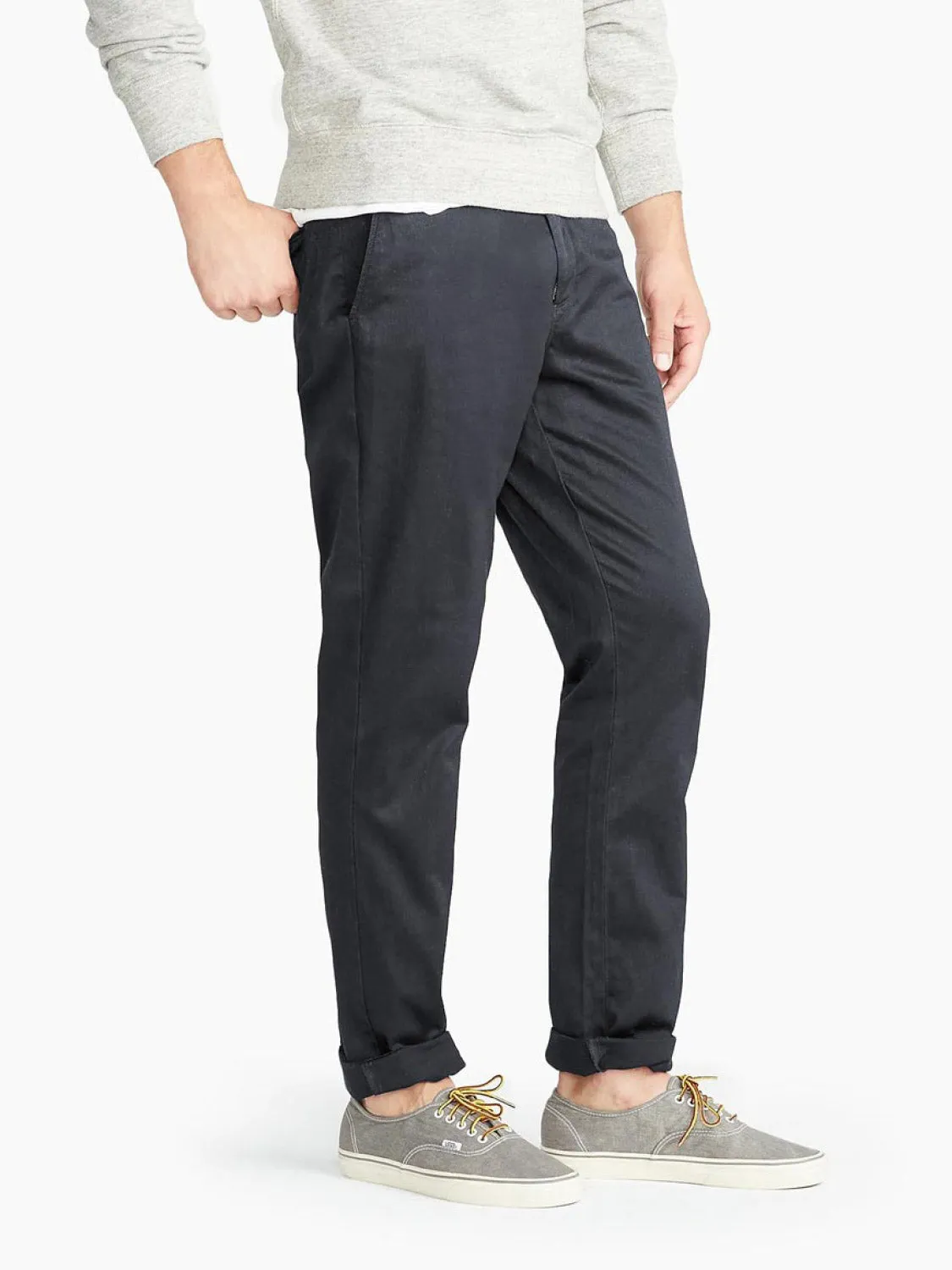 Regular Fit Cotton Blend Garment Washed Chino Pants Meteorite Grey