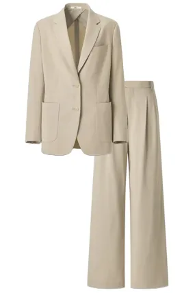 Relaxed Fit Tailored Blazer and Pleated Wide Straight Leg Trousers