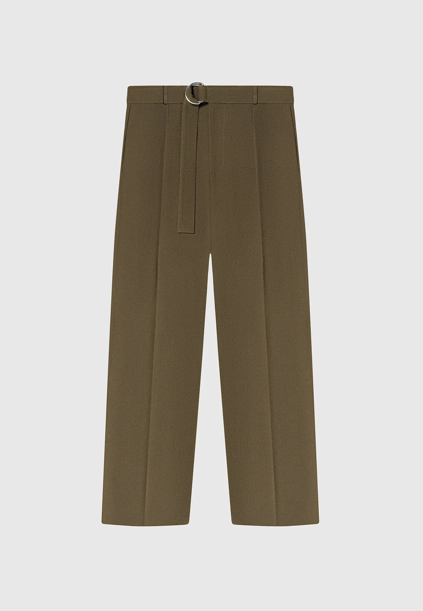 Relaxed Fit Textured Belted Tailored Trousers - Khaki