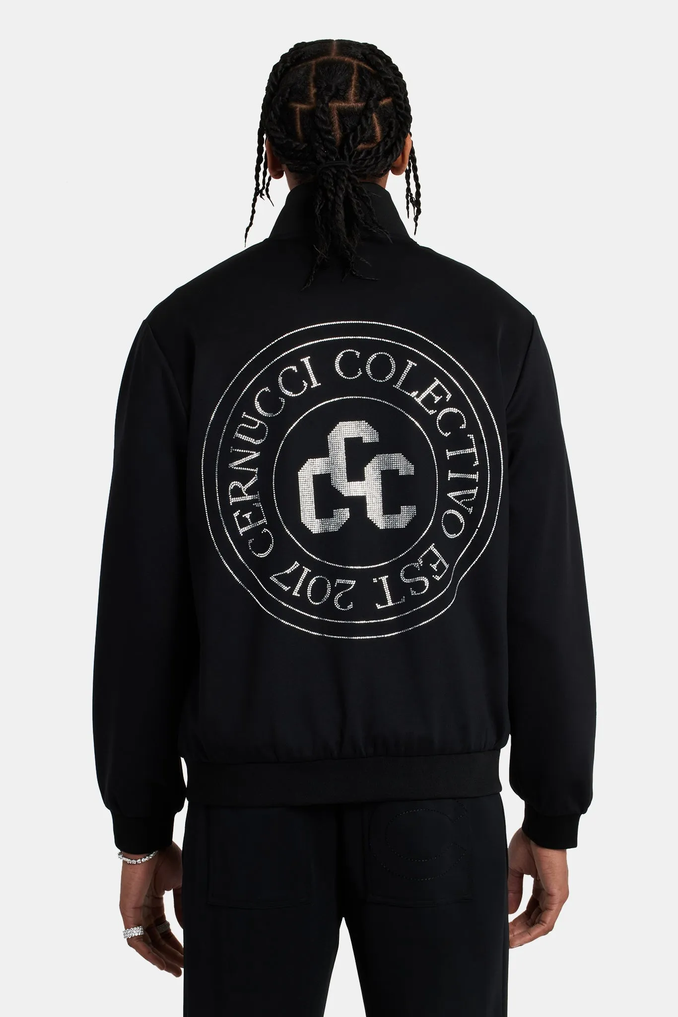 Rhinestone Crest Track Jacket - Black