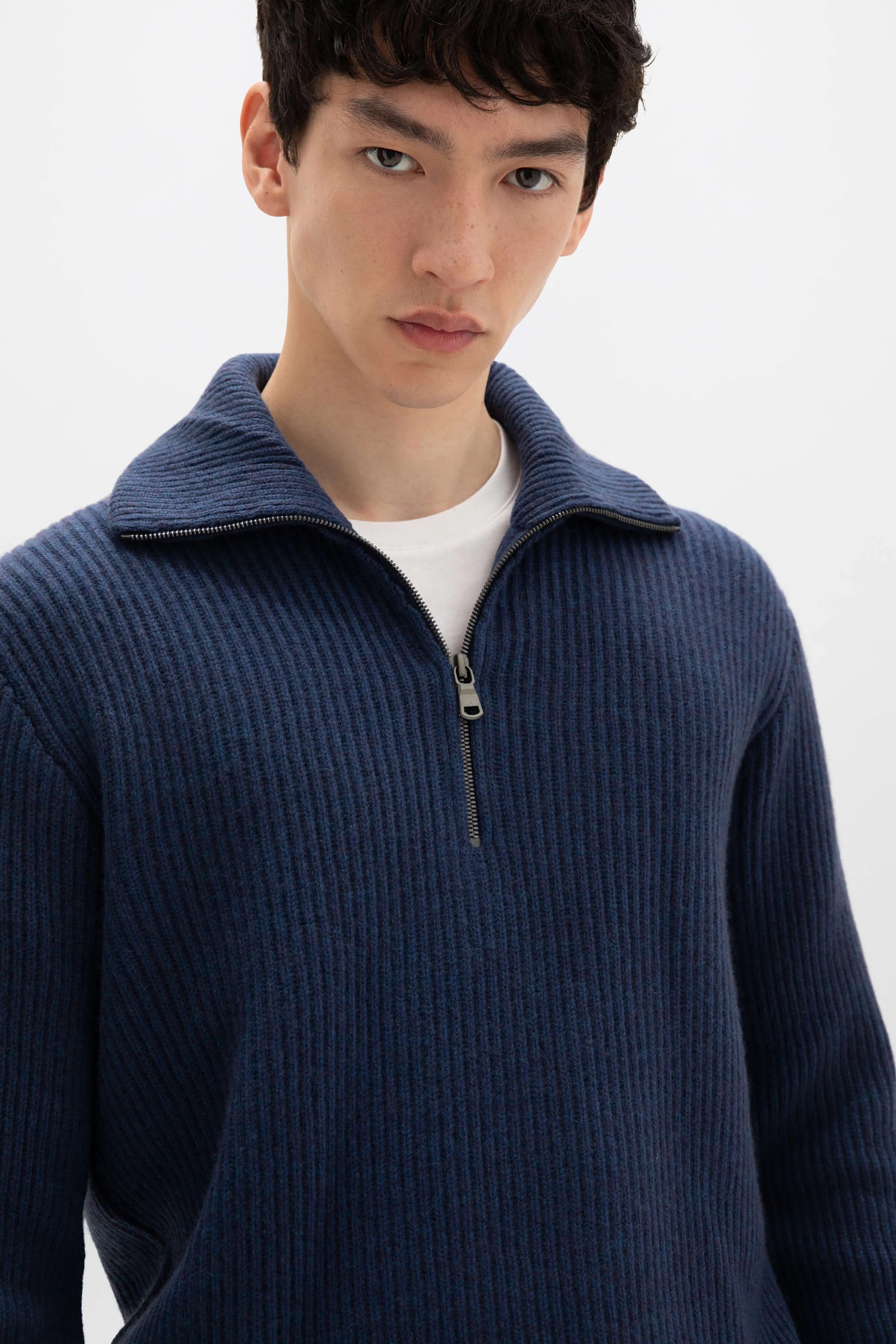 Ribbed Cashmere Zip Neck