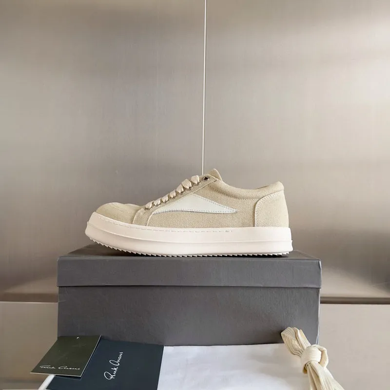 Rick Owens Beige Canvas Low-Top Sneakers