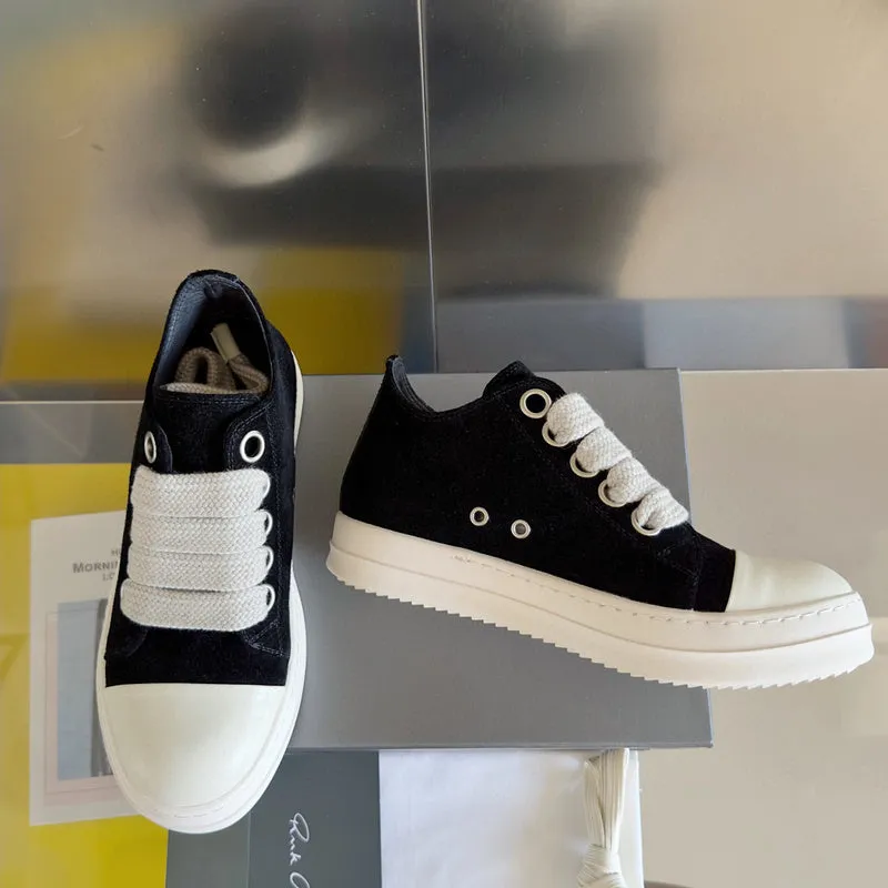 Rick Owens Black Suede Low-Top Sneakers