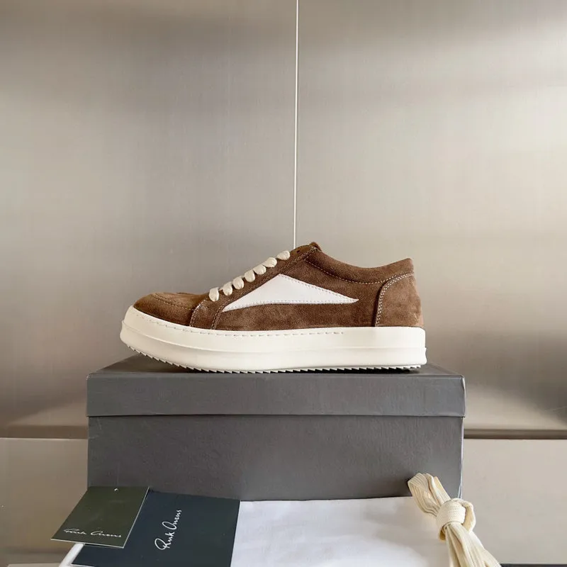 Rick Owens Brown Suede Low-Top Sneakers