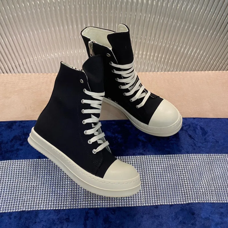 Rick Owens Canvas High-Top Sneakers - Black and White