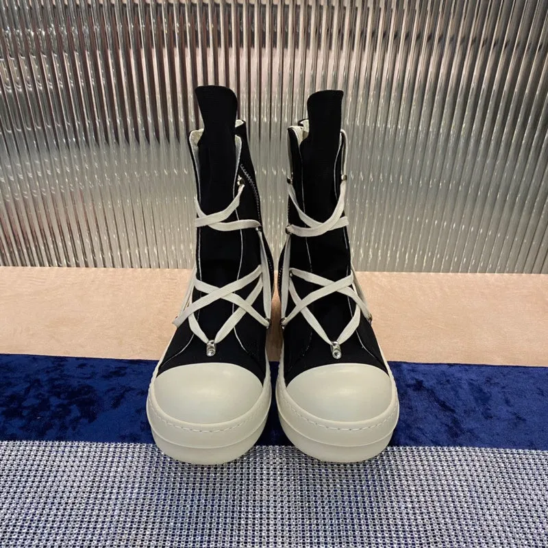 Rick Owens High-Top Canvas Boots - Black and White