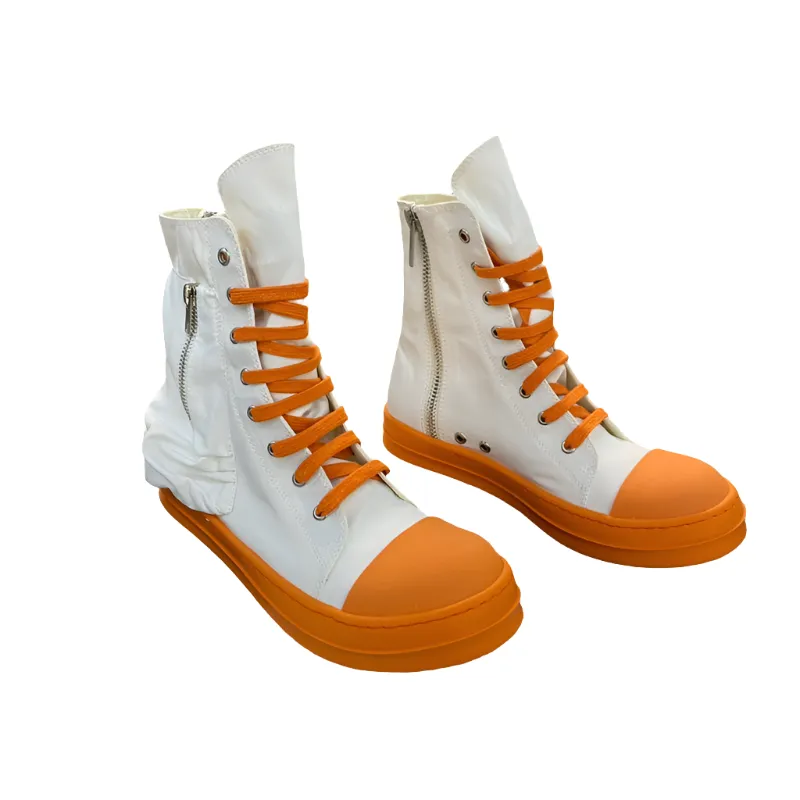 Rick Owens High-Top Canvas Boots - White and Orange