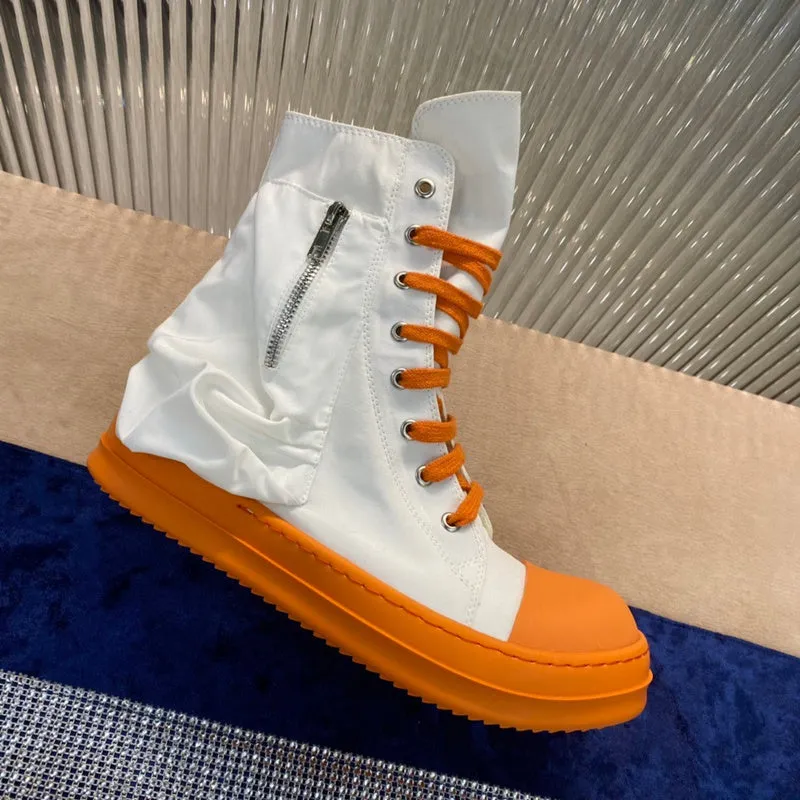 Rick Owens High-Top Canvas Boots - White and Orange