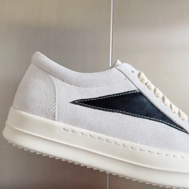 Rick Owens White Suede Low-Top Sneakers