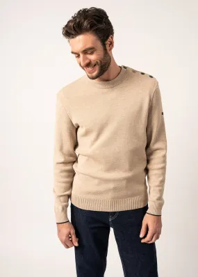 Rives sailor jumper in wool - buttoned round neck (BEIGE/NAVY)