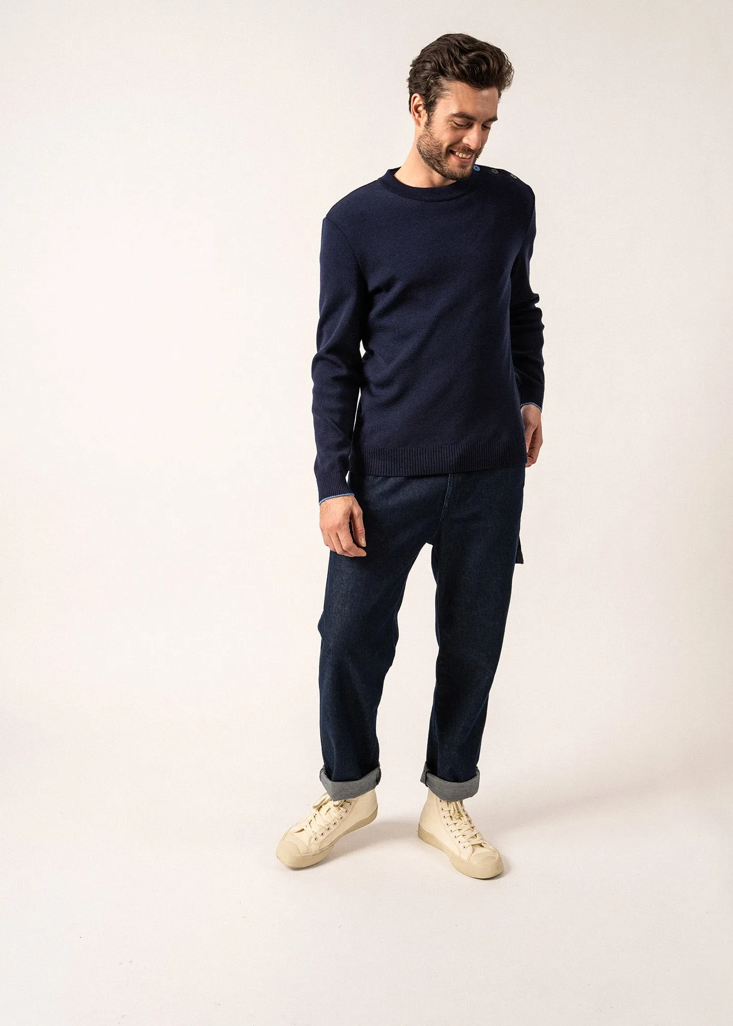 Rives sailor jumper in wool - buttoned round neck (INSIGNE/OXYGENE)