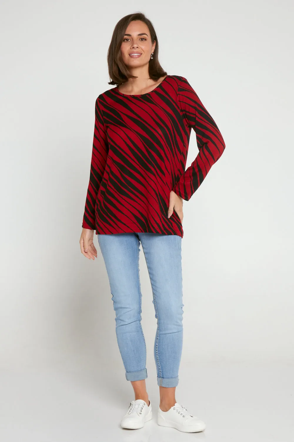 Rory Knit Top - Black/Red Animal