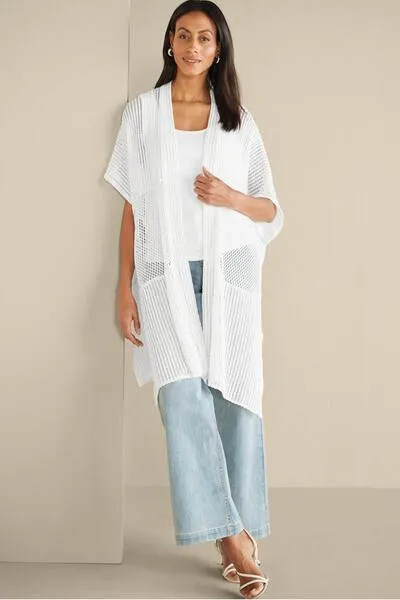 Saachi Open Knit Cover Up Mixed Media - White