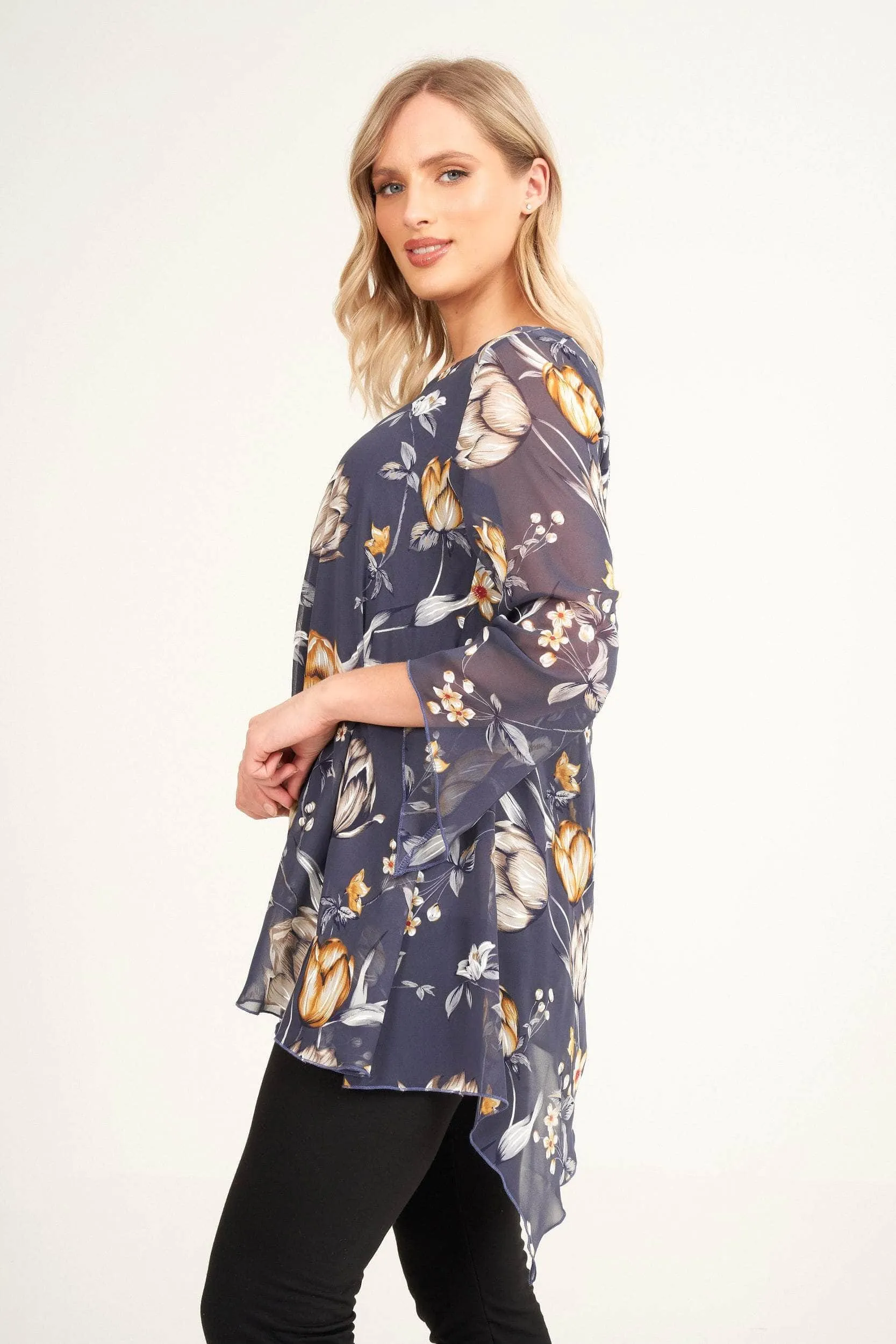 Saloos Lined Floral Print Chiffon Tunic Top