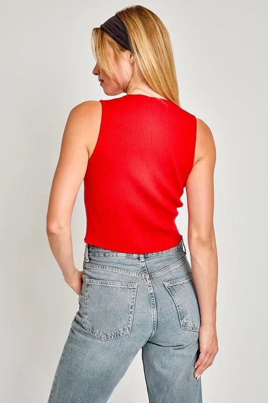 SATIN BOW DETAIL SLEEVELESS SWEATER TOP