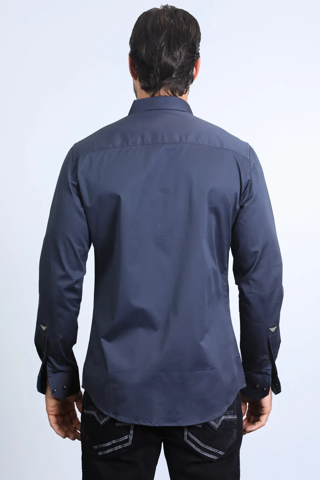 Satin Cotton/Spandex Long Sleeve Charcoal Shirt