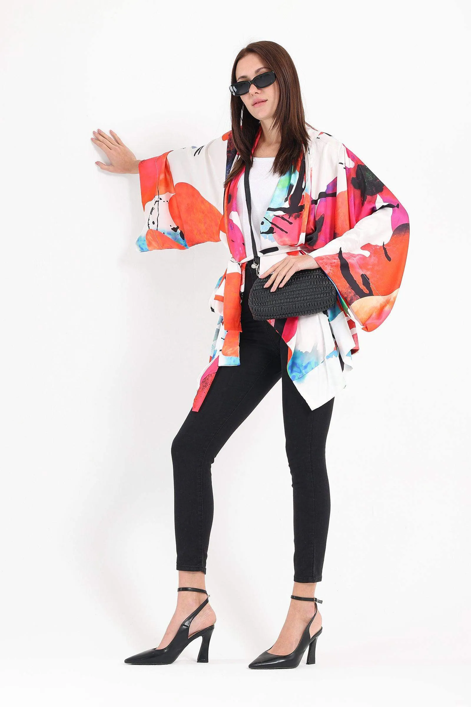 Satin Overall Print Kimono