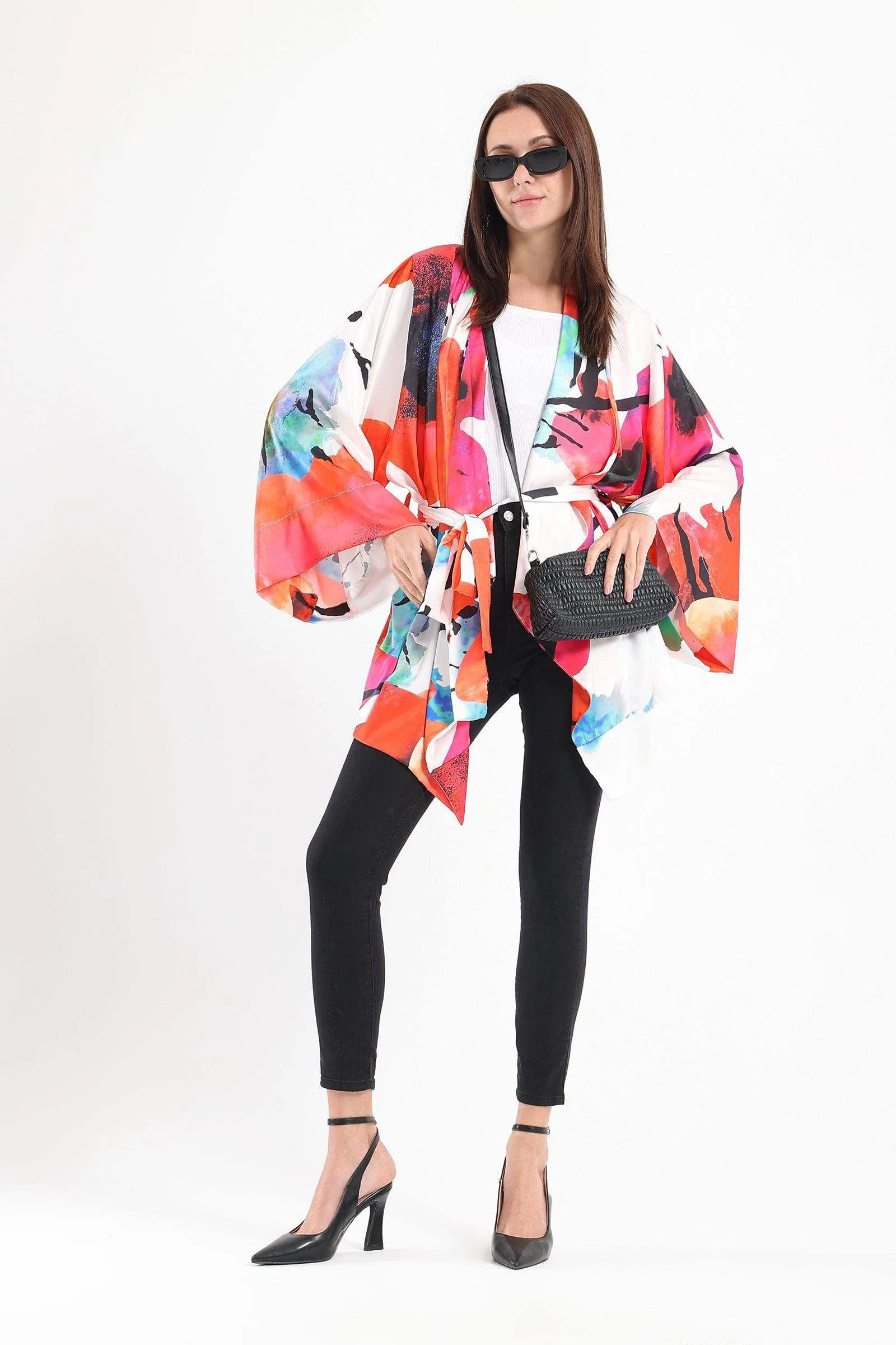 Satin Overall Print Kimono