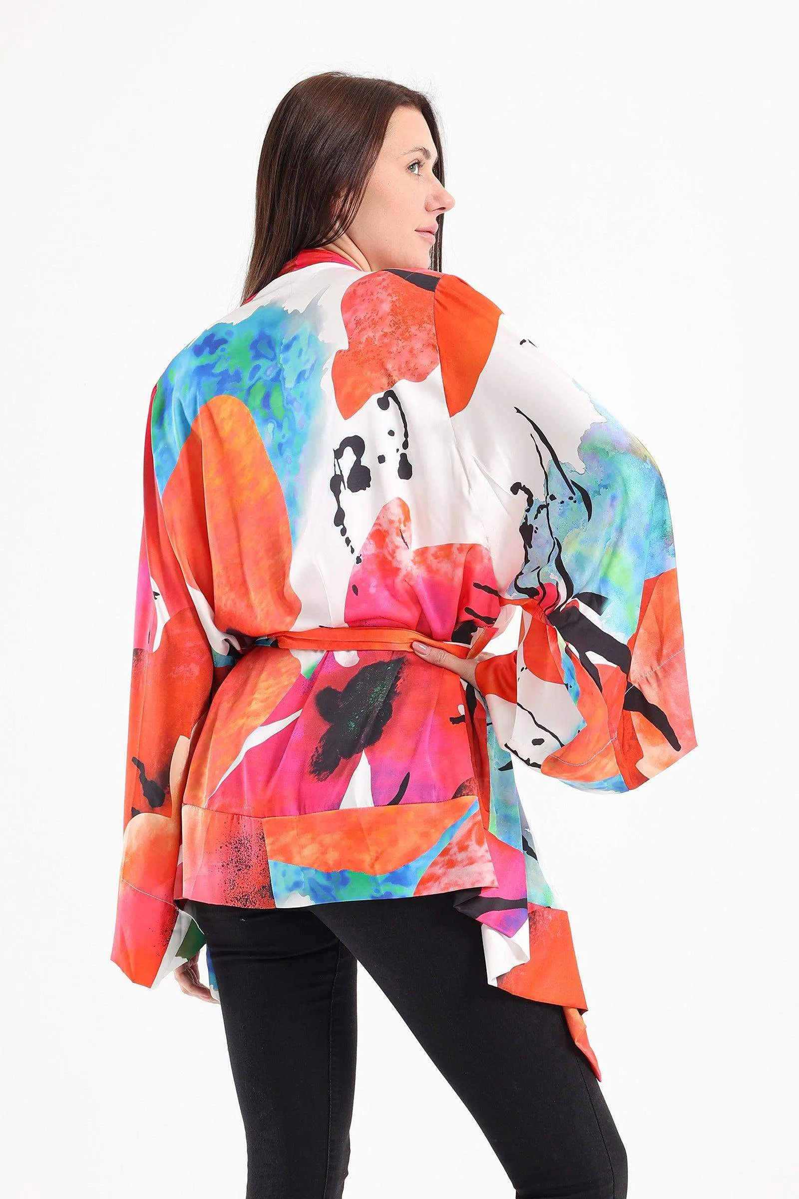 Satin Overall Print Kimono