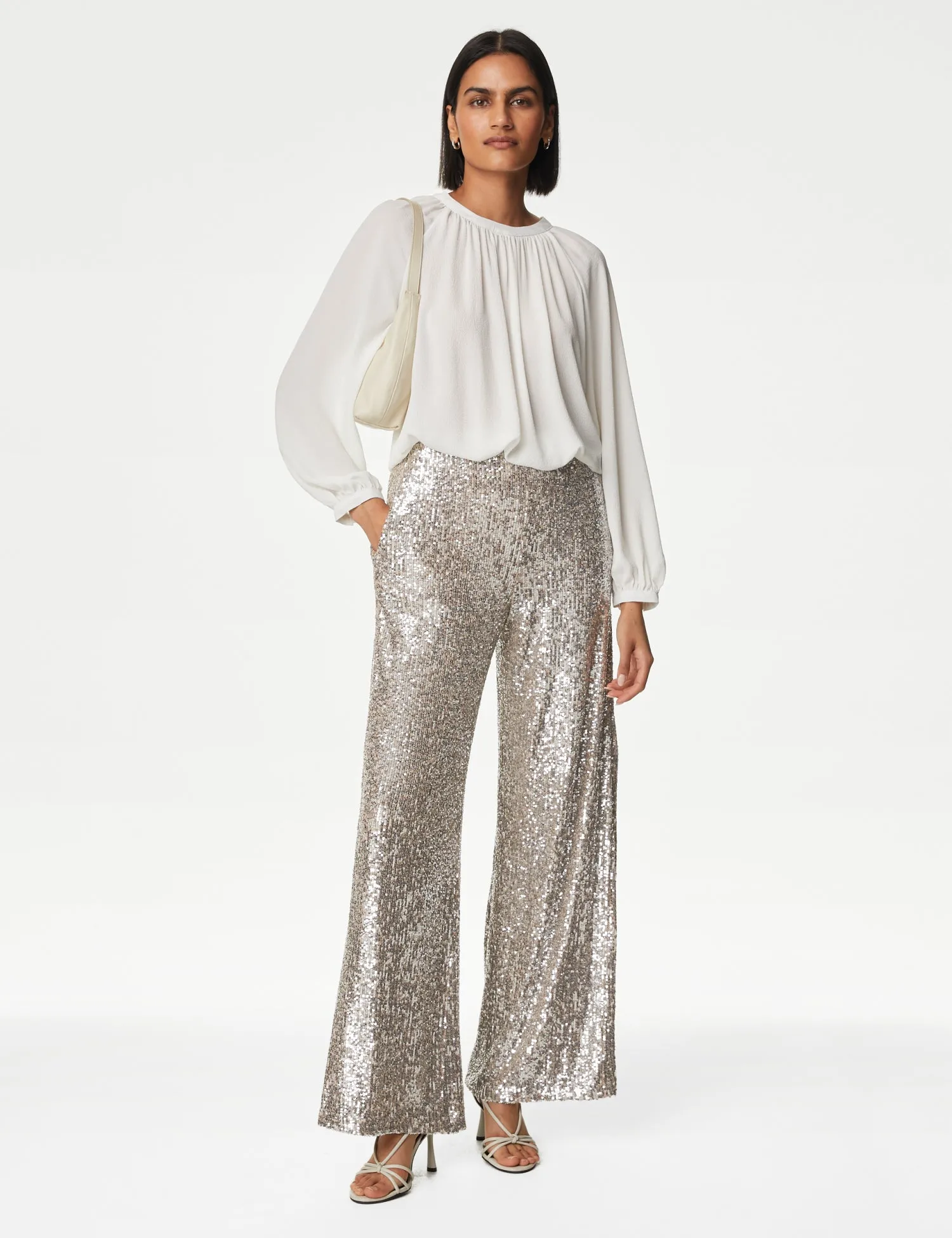 Sequin Elasticated Waist Wide Leg Trousers