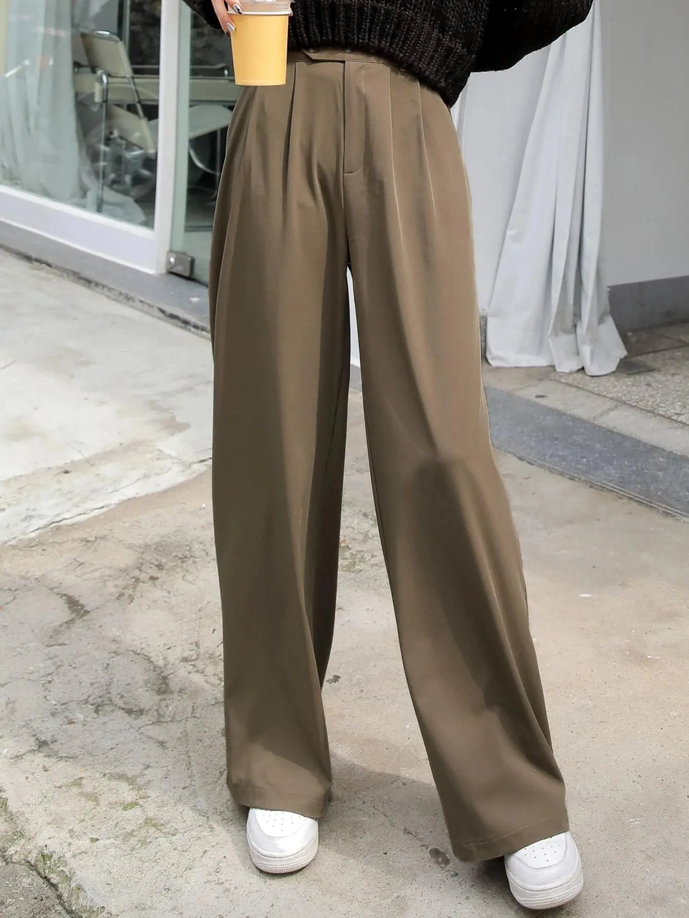 SHEIN DAZY High Waist Fold Pleated Pants