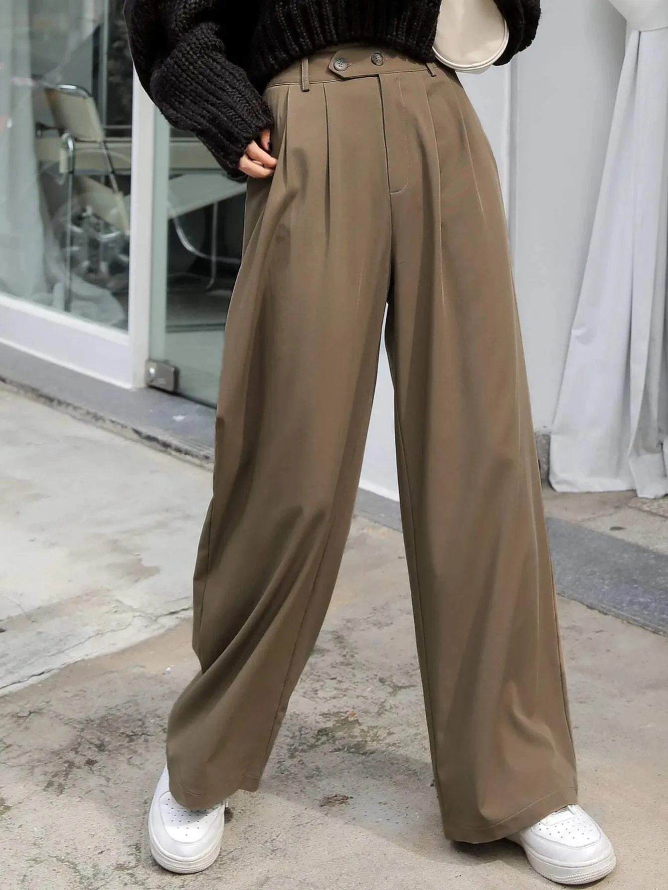 SHEIN DAZY High Waist Fold Pleated Pants