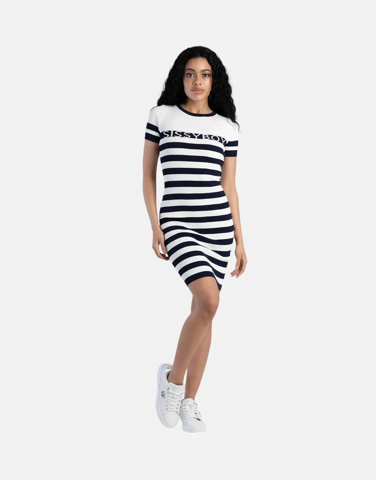 Sissy Boy Stripe Knit Logo Dress Navy/White