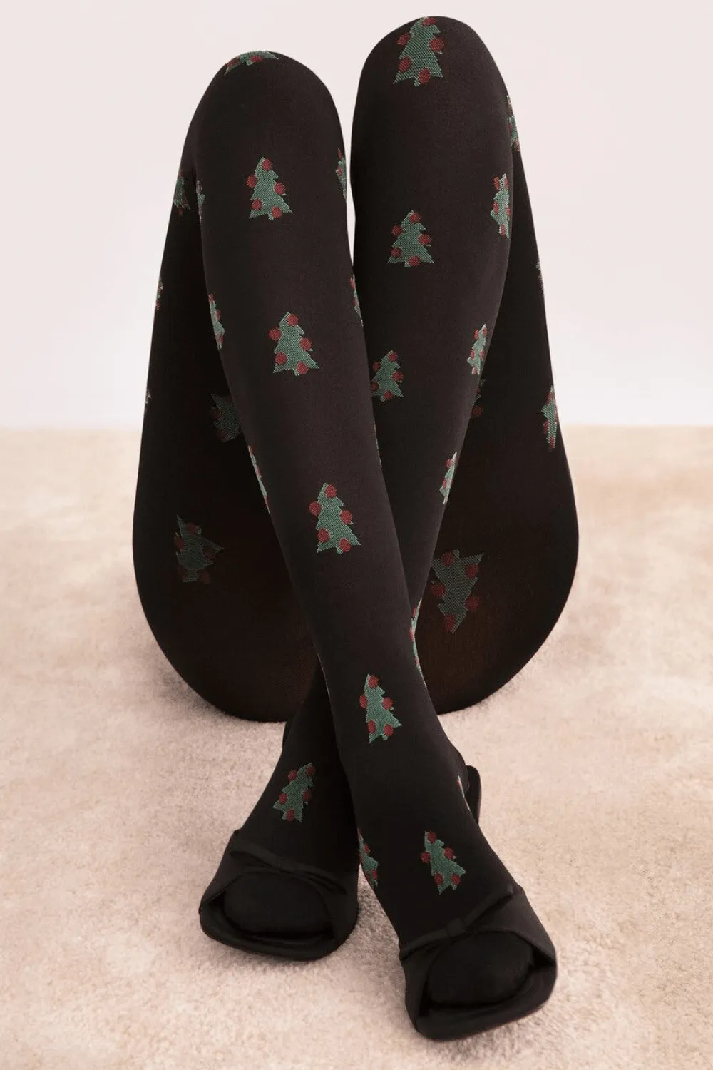 So Quiet Christmas Tree Pattern Tights 60 Denier