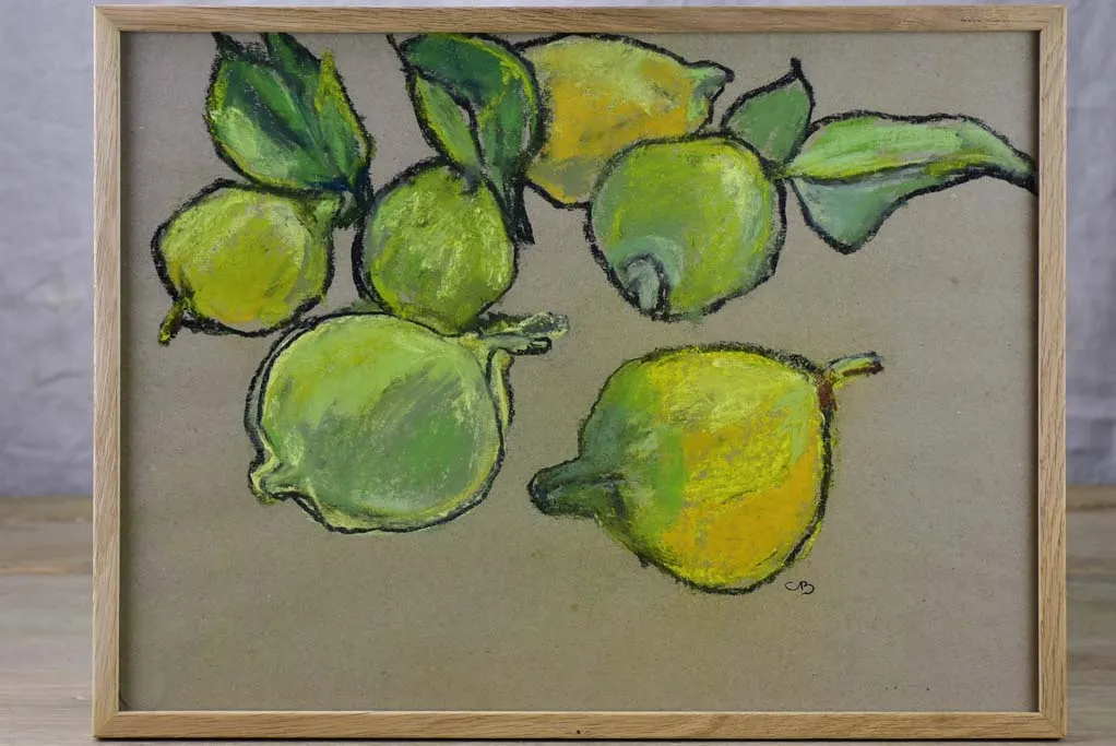 SOLD - MA Citrons' Still life pastel on craft paper. Six lemons - Caroline Beauzon 15¼" x 11¾"