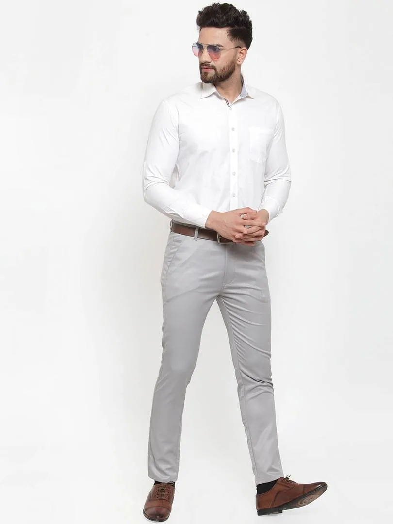 Solid Mid-Rise Stretchable Men's Formal Trouser - Light Grey