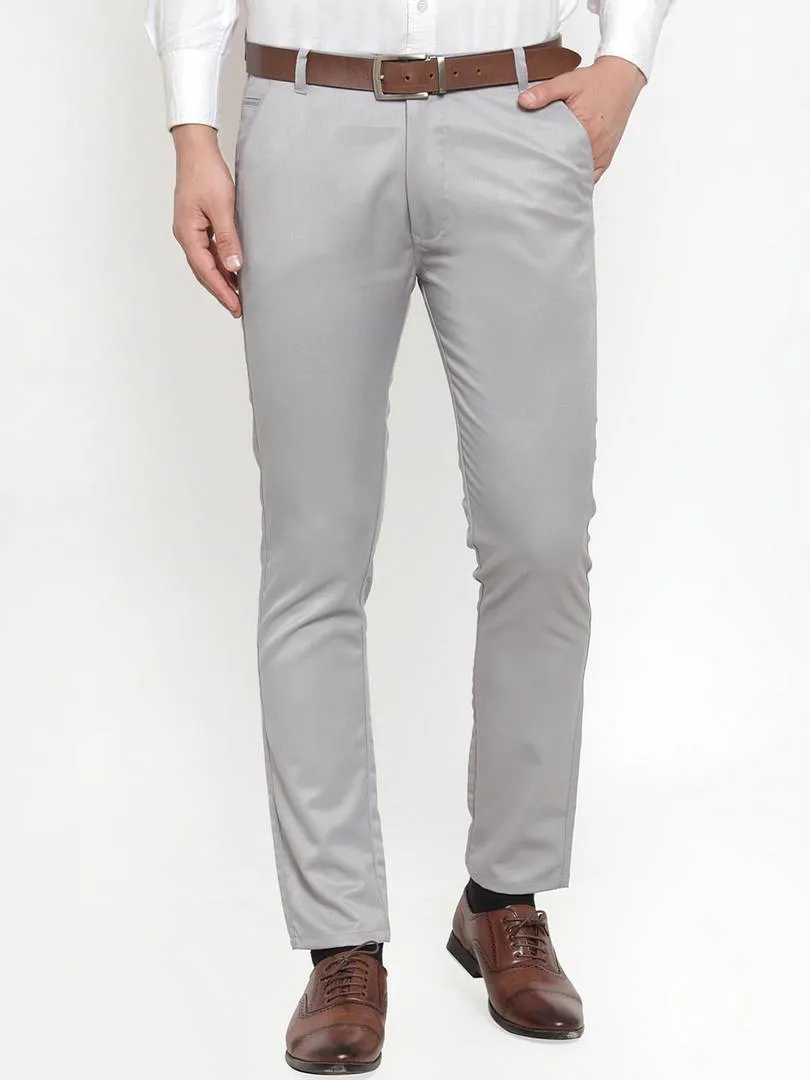 Solid Mid-Rise Stretchable Men's Formal Trouser - Light Grey