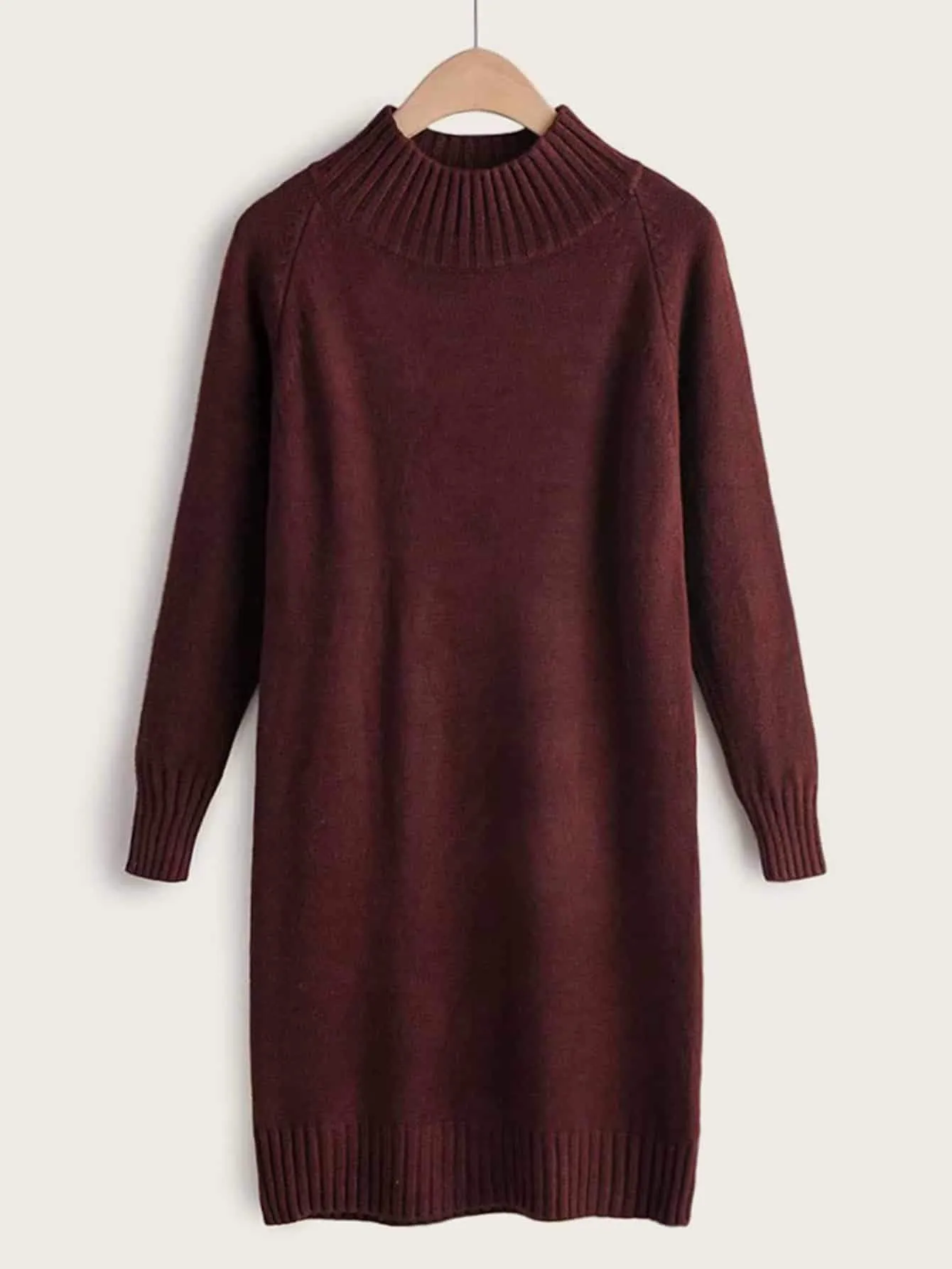 Solid Soft Brushed Knit High Neck Jumper Dress