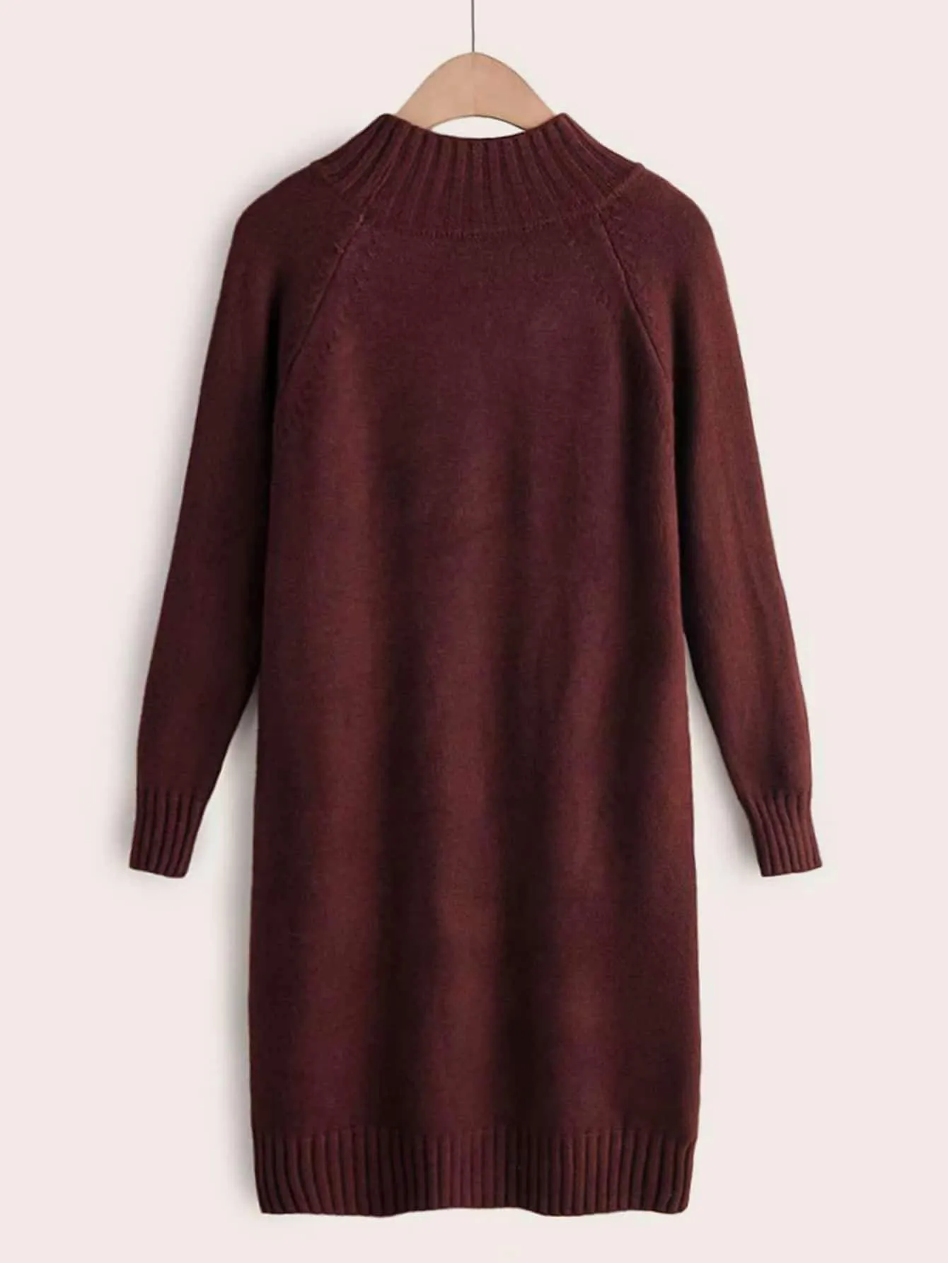 Solid Soft Brushed Knit High Neck Jumper Dress