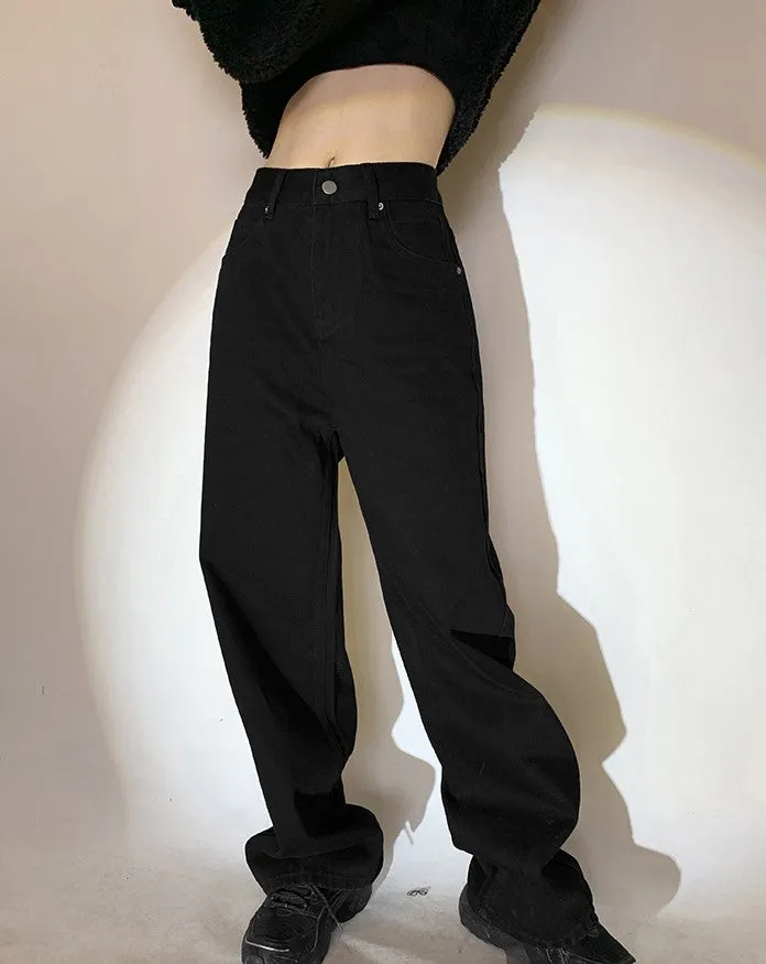 Street Black & Gray Heart High Waist Jeans Pants