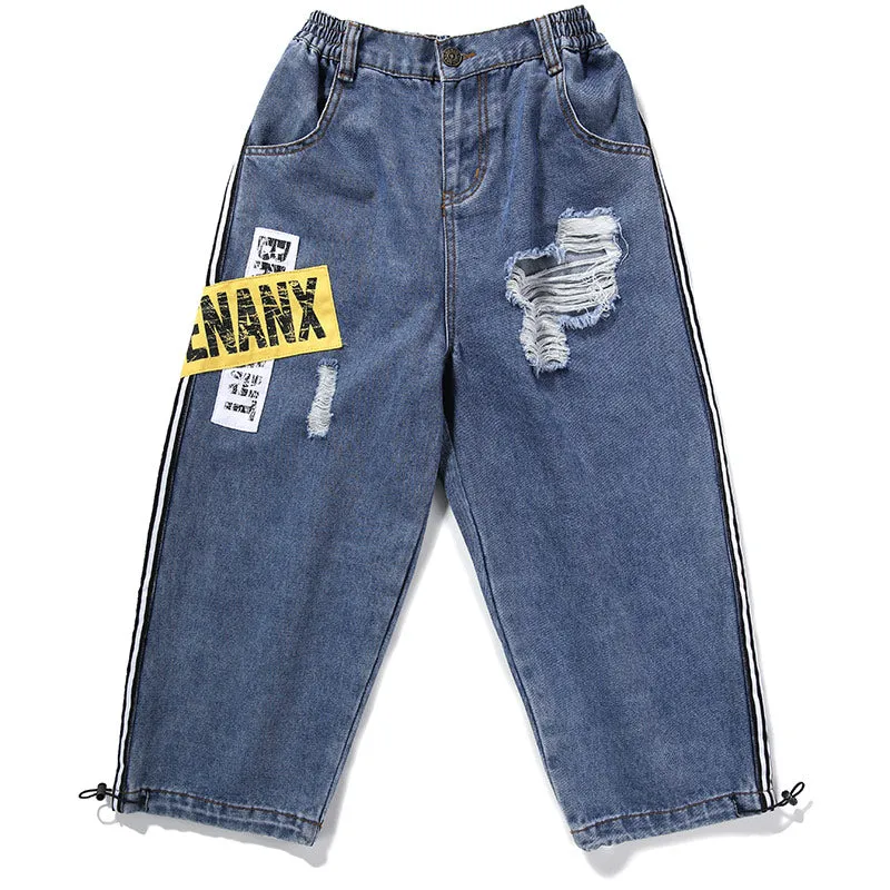 Street Stripe Patchwork Straight Denim Jeans