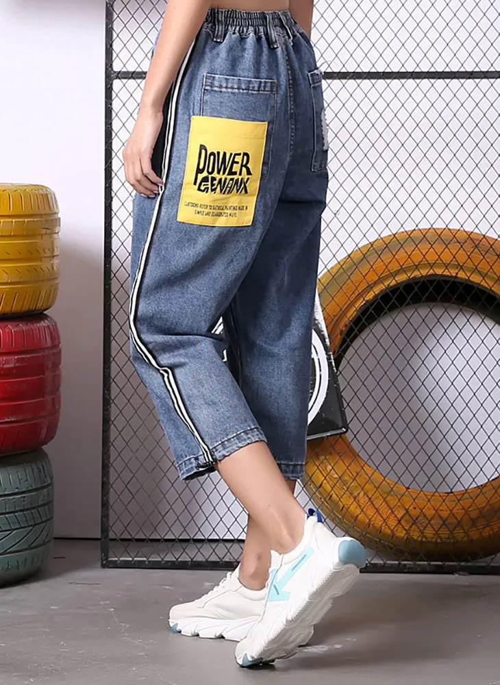 Street Stripe Patchwork Straight Denim Jeans